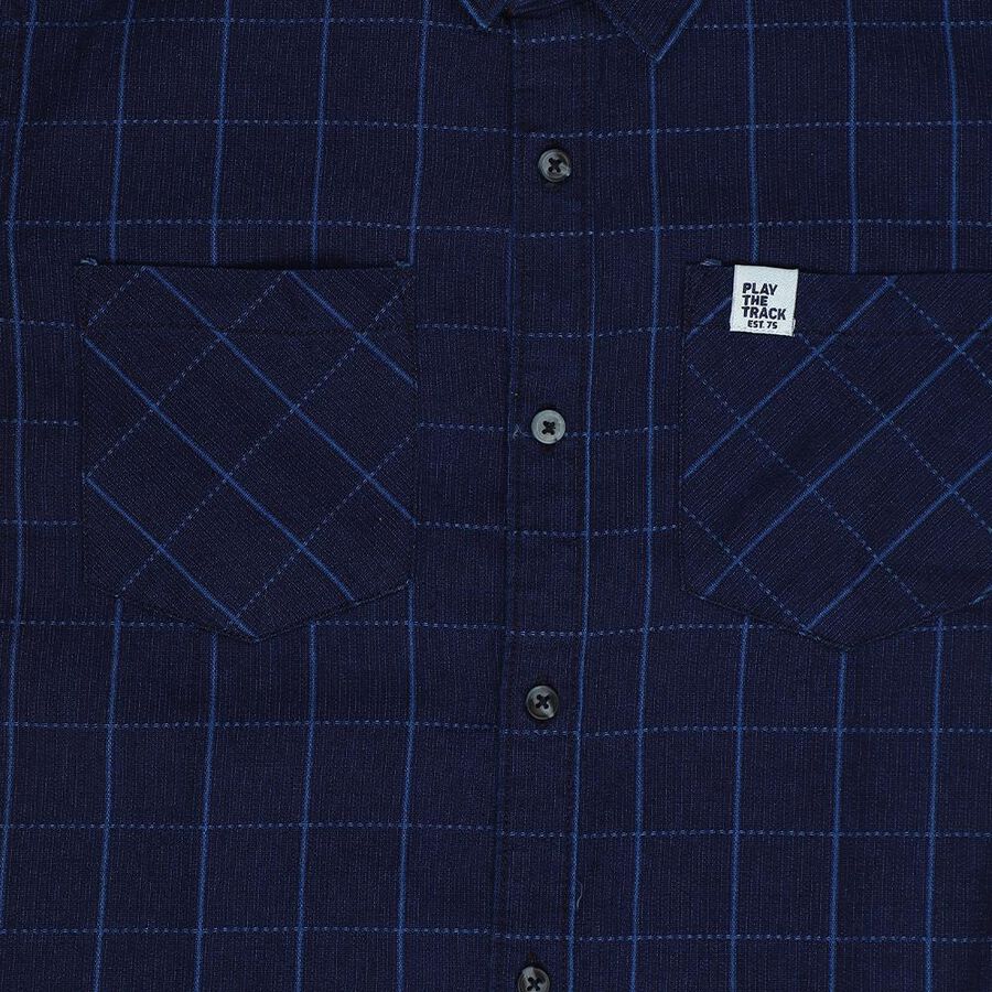 Boys Navy Blue Cotton Classic Collar Casual Shirt, Mid Blue, large