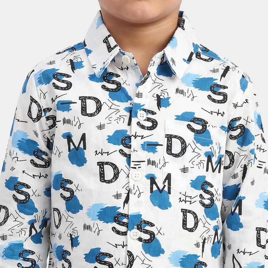 Boys' White Cotton Spread Collar Casual Shirt, सफ़ेद, large