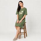 Women's Olive Green Round Neck T-Shirt Style Nighty, Olive, small