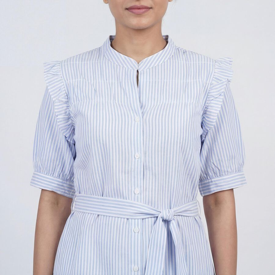 Women's Blue V-Neck Casual Midi Dress, Light Blue, large