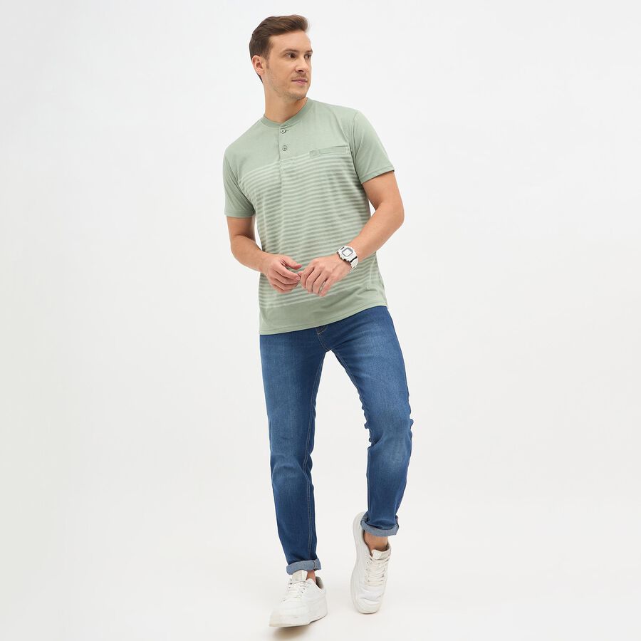 Men's Light Sage Green Henley Neck Casual T-Shirt, Light Green, large image number null