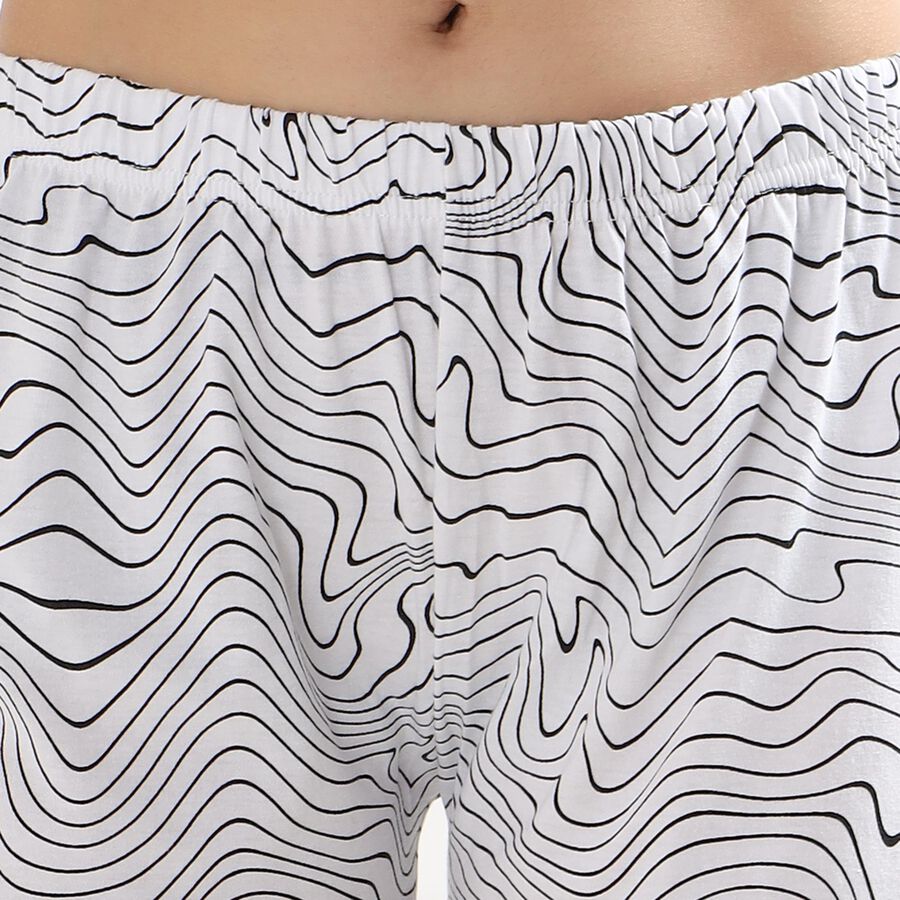 Women's Bright White Printed Elastic Waist Shorts, Black, large image number null