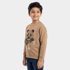 Boys' Beige Crew Neck Pullover Graphic Print Sweatshirt, गहरा पीला, small