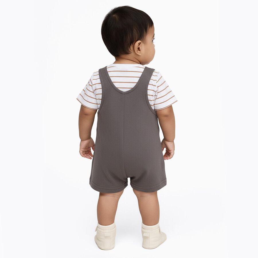 Infants' Grey Cotton Round Neck Dinosaur Applique Baba Suit, Charcoal, large image number null