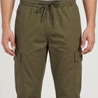 Men's Olive Green Slim Fit Cargo Trousers, Olive, small