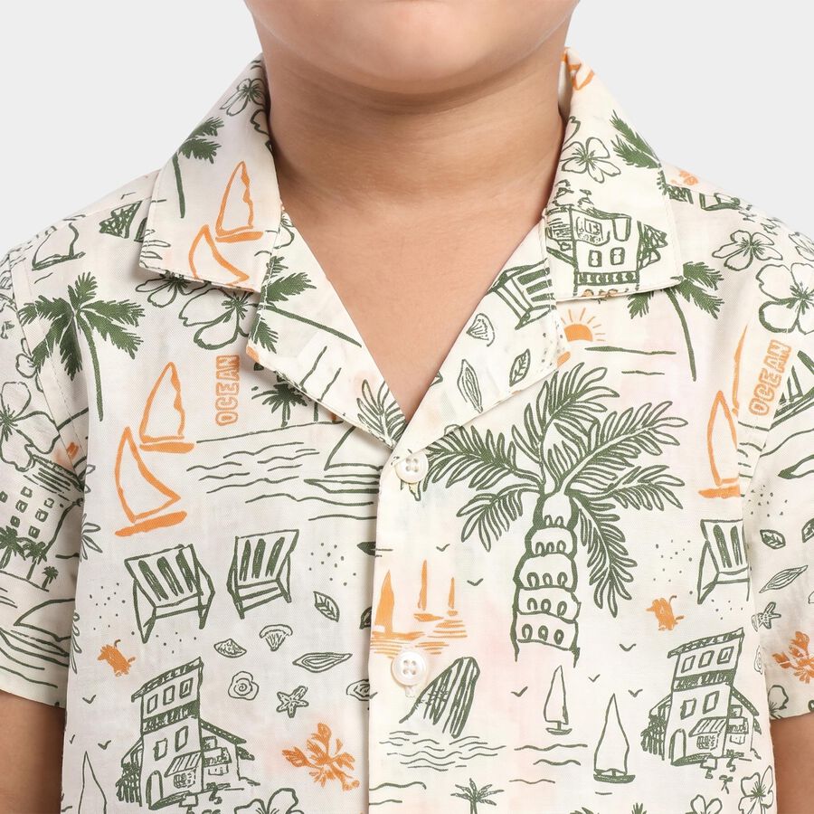 Boys' Mint Green Cotton Camp Collar Casual Shirt, Light Green, large