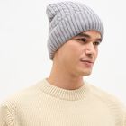 Men's Light Grey Knitted Beanie Cap, मिश्रित हल्का ग्रे, small