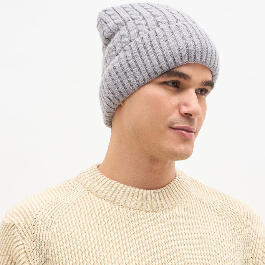 Men's Light Grey Knitted Beanie Cap, मिश्रित हल्का ग्रे, large