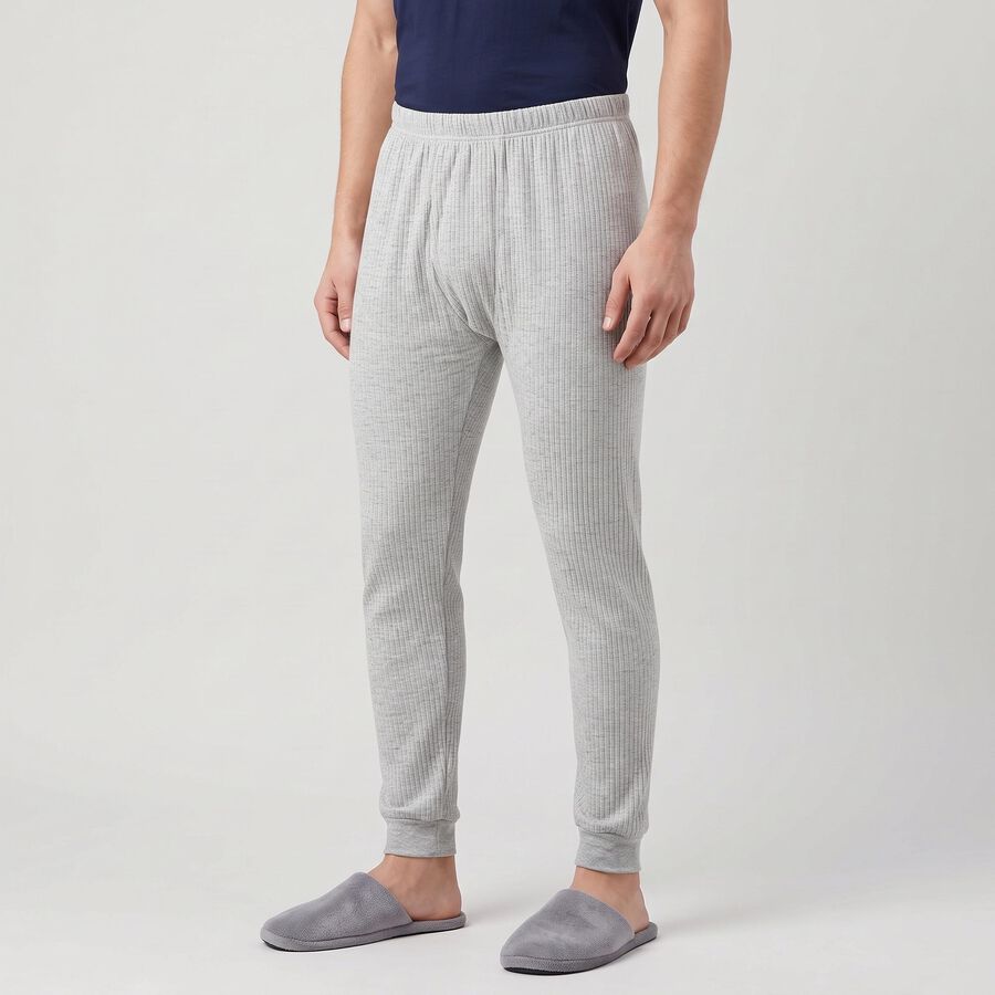 Men's Grey Ribbed Long Johns Thermal, मिश्रित हल्का ग्रे, large