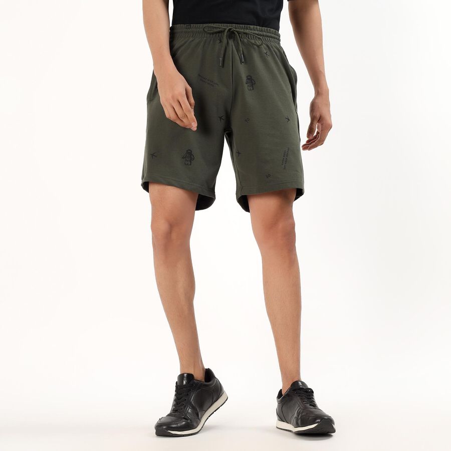 Men's Olive Green Printed Relaxed Fit Bermuda Shorts, ओलिव, large