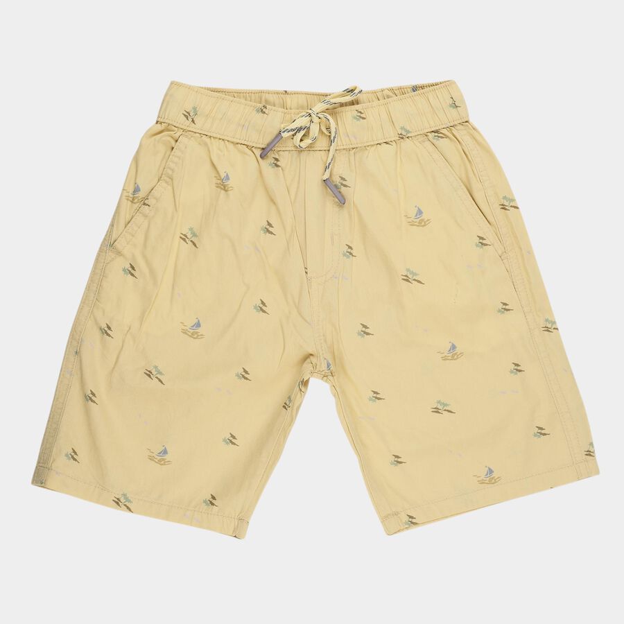 Boys Beige Regular Fit Textured Bermuda Shorts, Beige, large
