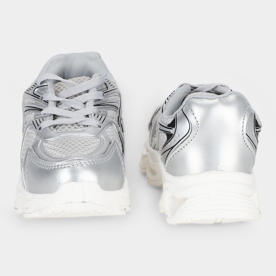Boys Silver Lace-Up Sneakers, Silver, large