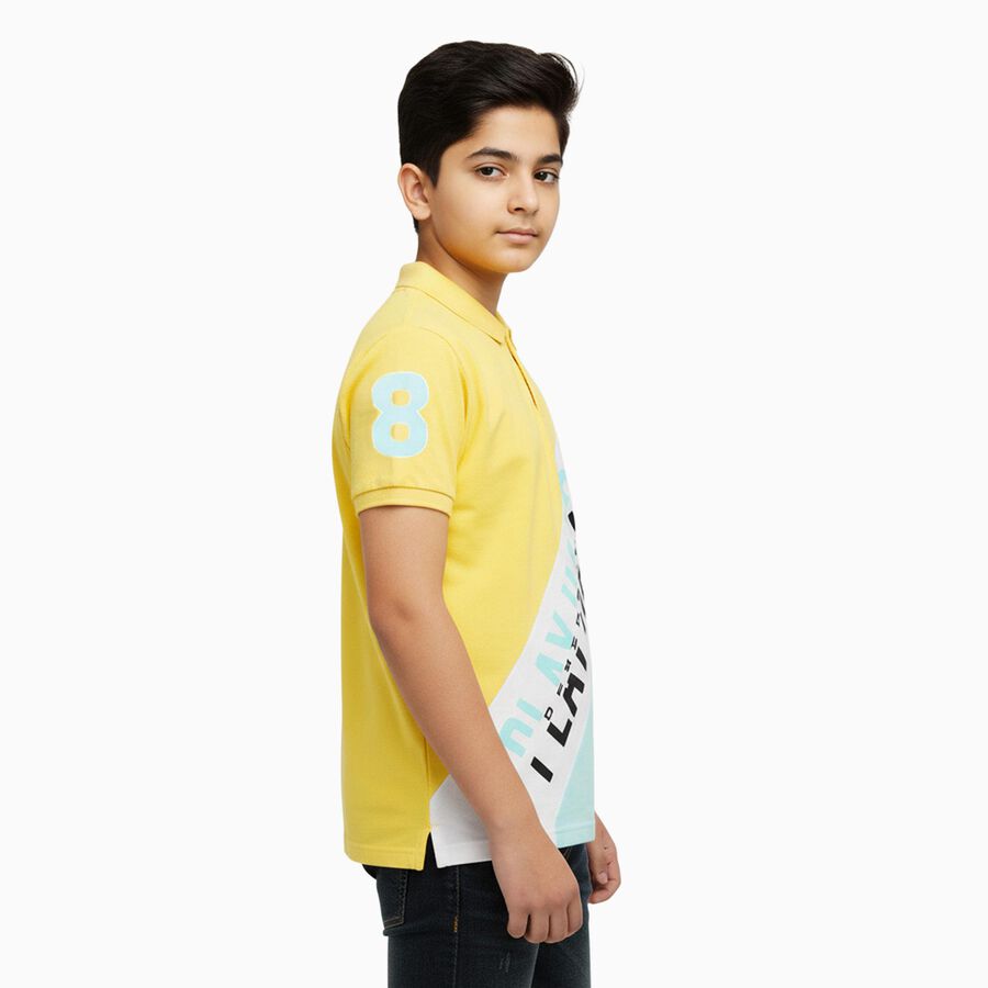Boys Mustard Yellow Cotton Round Neck Casual T-Shirt, Yellow, large