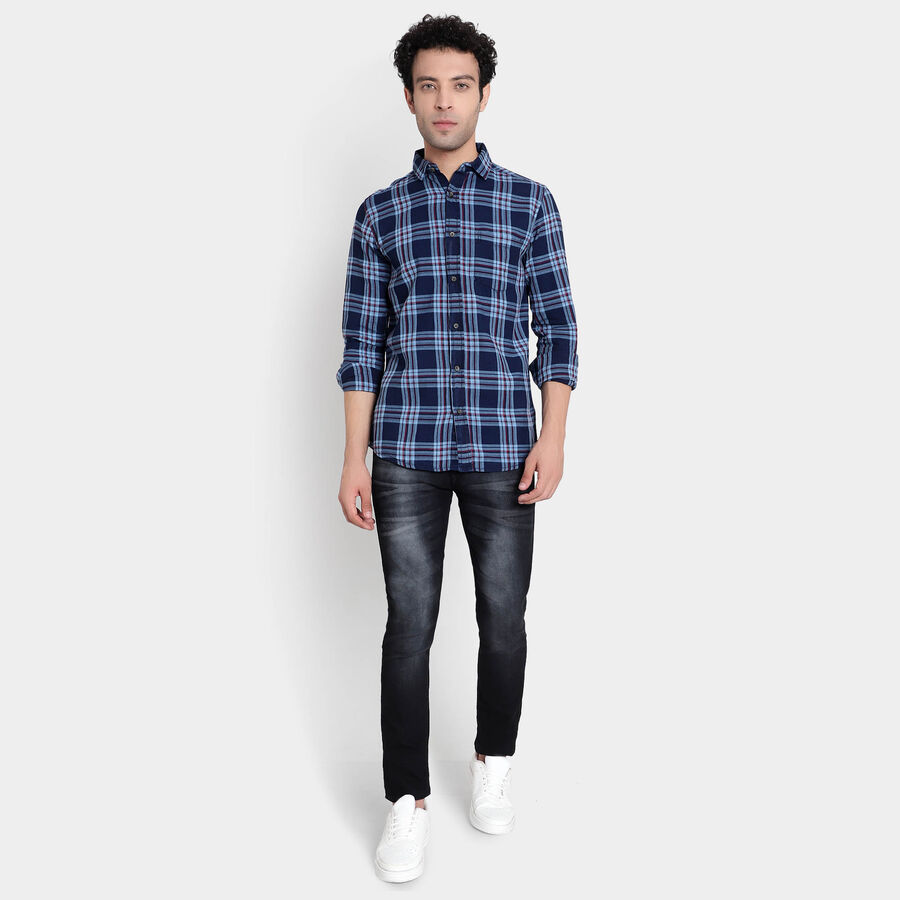 Cotton Checks Casual Shirt, Mid Blue, large image number null