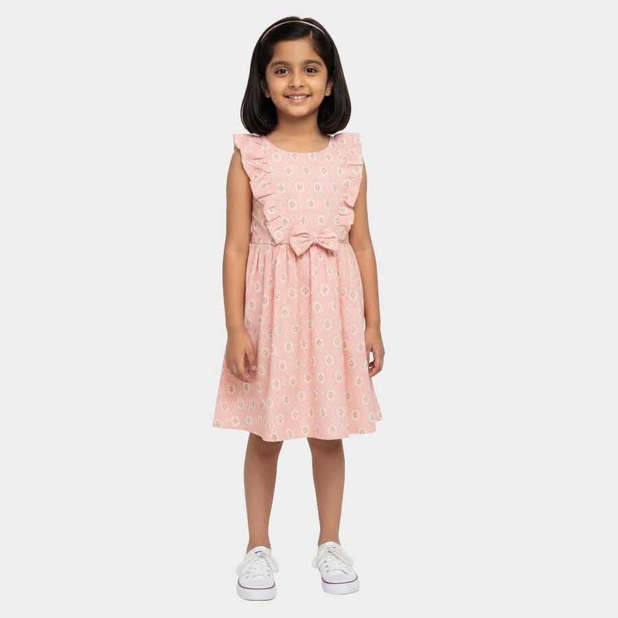 Girls' Light Pink Cotton Blend Sleeveless A-Line Frock, Light Pink, large
