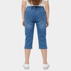 Girls Blue Regular Fit Solid Capri, मध्यम नीला, small