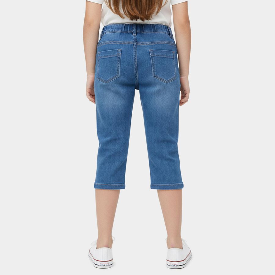 Girls Blue Regular Fit Solid Capri, मध्यम नीला, large