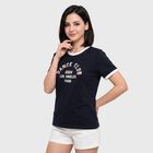 Women's Navy Blue Round Neck Regular T-Shirt, नेवी ब्लू, small