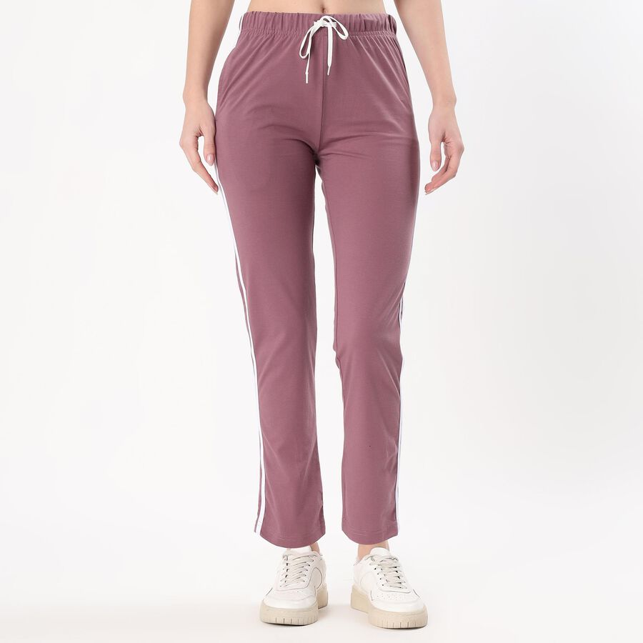Women's Muted Mauve Straight-Leg Side-Striped Track Pants, बैंगनी, large