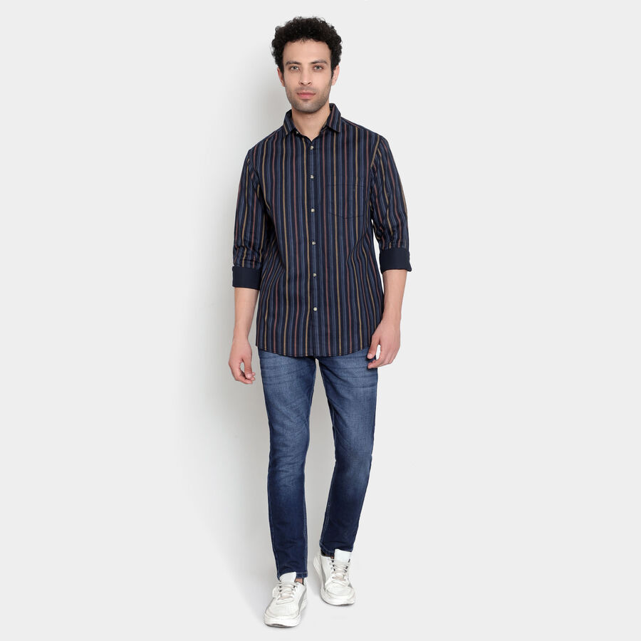 Cotton Stripes Casual Shirt, Dark Blue, large image number null