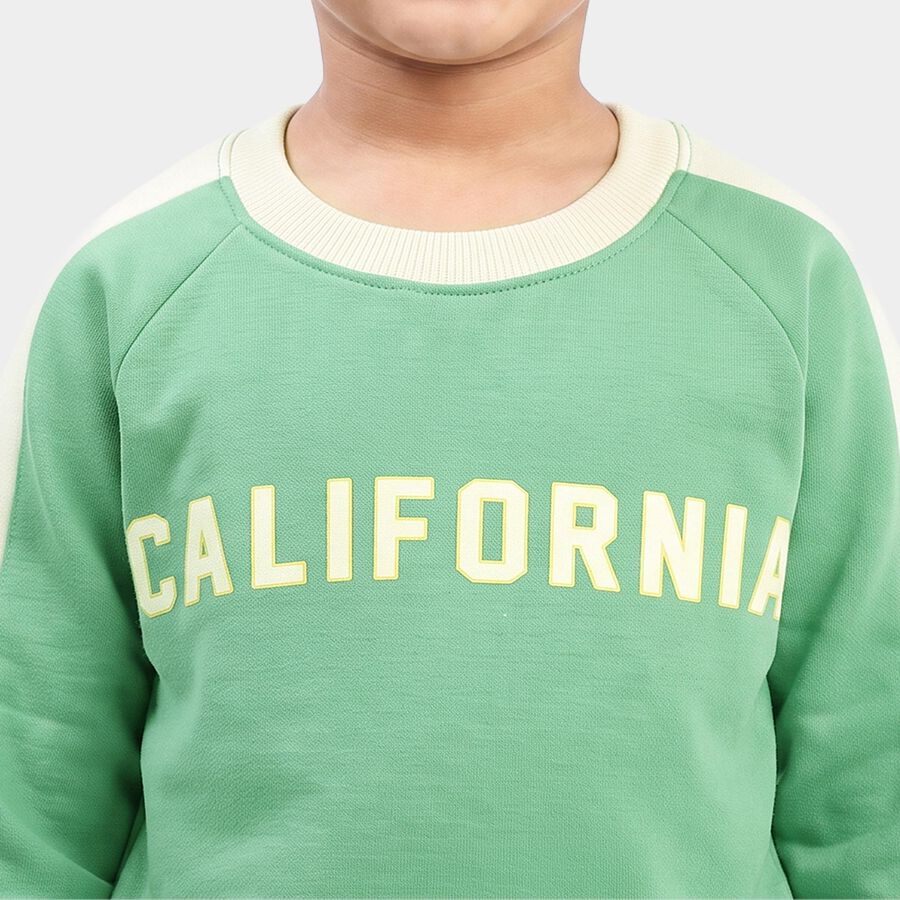 Boys' Dark Green Crew Neck Pullover Sweatshirt, Dark Green, large