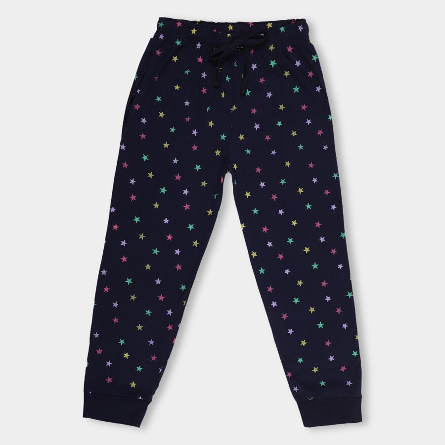 Girls' Deep Navy Blue Star Printed Jogger Pyjama, नेवी ब्लू, large image number null