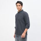 Men's Dark Grey Cotton Button Down Collar Casual Shirt, Dark Grey, small