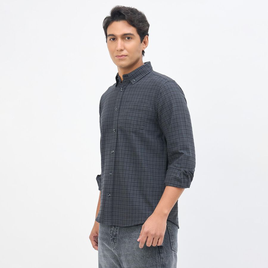 Men's Dark Grey Cotton Button Down Collar Casual Shirt, Dark Grey, large