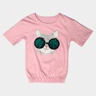 Girls Pink Cotton Round Neck Regular T-Shirt, हल्का गुलाबी, small