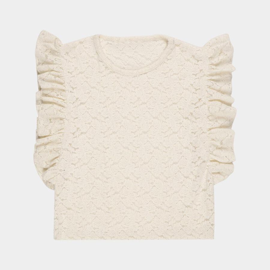 Girls' Off-White Round Neck Casual T-Shirt, Off White, large image number null