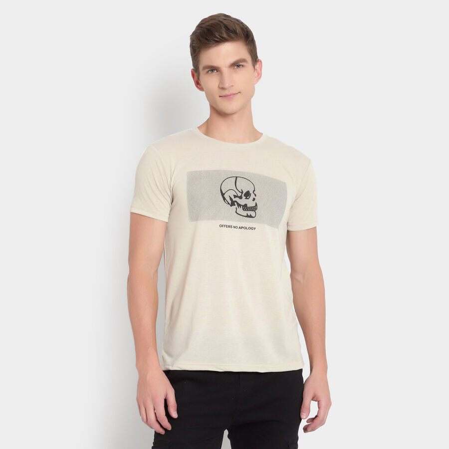 Round Neck Slim Fit T-shirt, Beige, large image number null