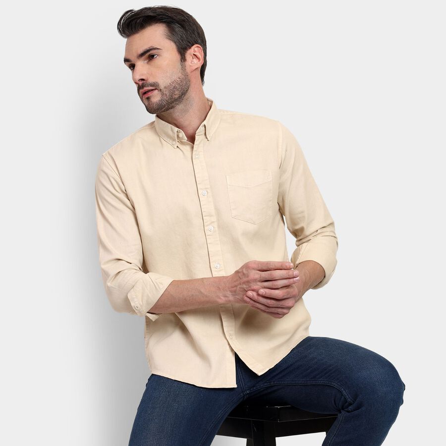 Men's 100% Cotton Casual Shirt , Beige, large image number null