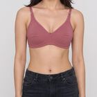 Women's Wine Cotton Blend V Neck T-Shirt Bra, Wine, small