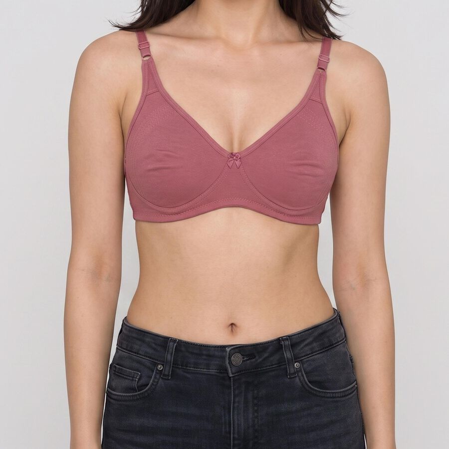 Women's Wine Cotton Blend V Neck T-Shirt Bra, Wine, large