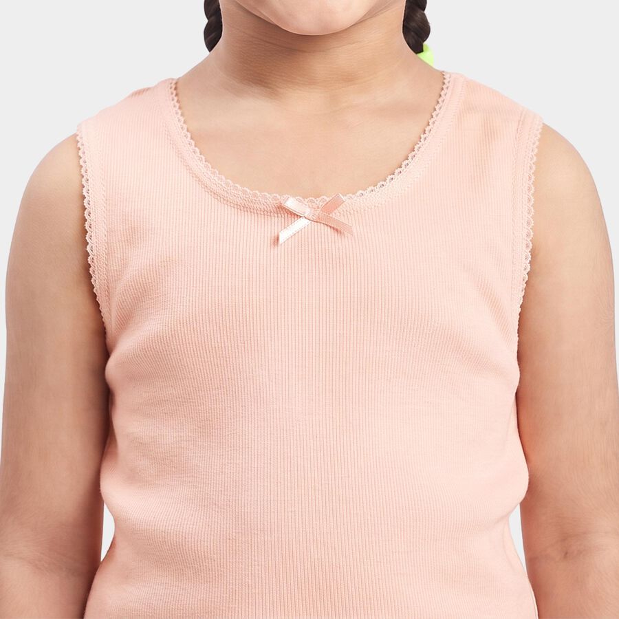 Girls Peach Cotton Sleeveless Vest, Peach, large