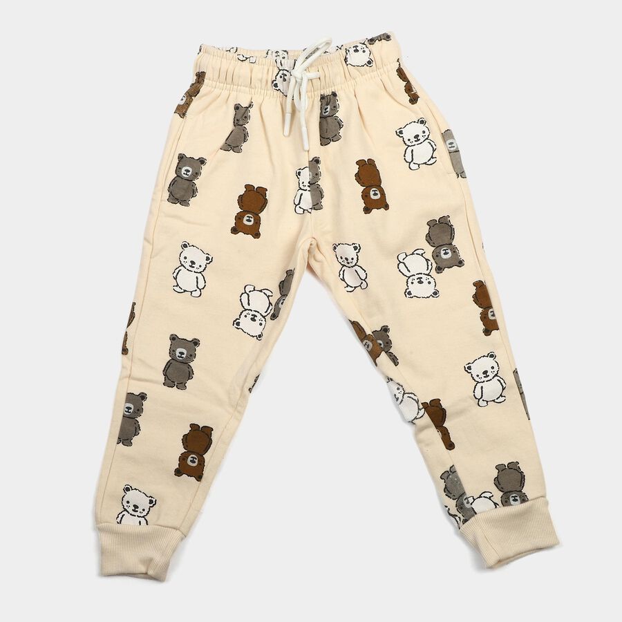 Boys' Beige Regular Fit Bear Printed Jogger Pyjama, Beige, large