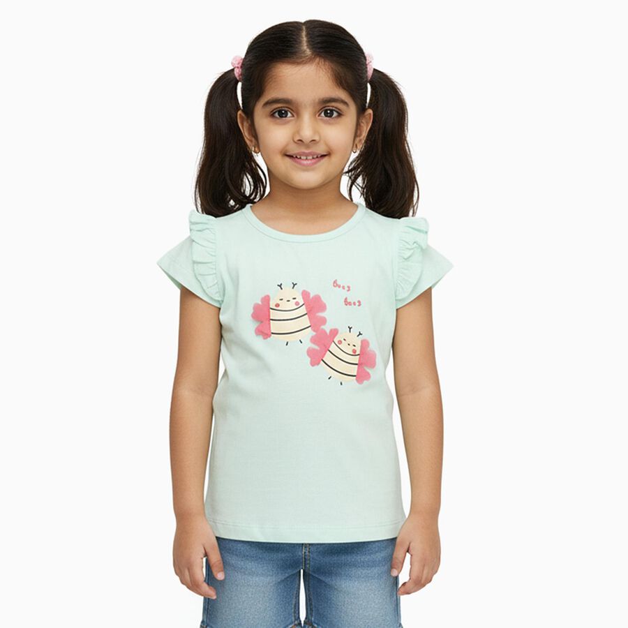 Girls' 100% Cotton T-Shirt, हल्का हरा, large image number null