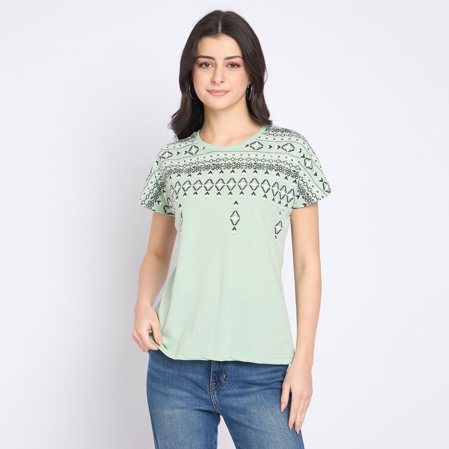 Ladies' Round Neck T-Shirt, हल्का हरा, large