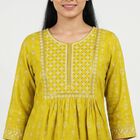 Women's Light Green Round Neck Printed A-Line Kurti, Light Green, small