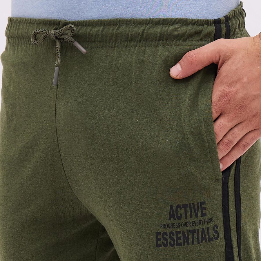 Men's Olive Green Slim Fit Side-Striped Track Pants, ओलिव, large image number null