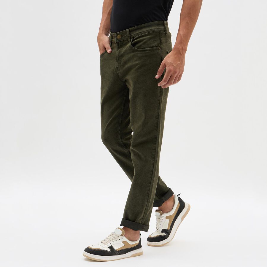 Men's Olive Green Slim Fit Jeans, Olive, large image number null