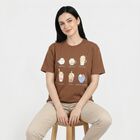 Women's Brown Cotton Round Neck Regular T-Shirt, Beige, small