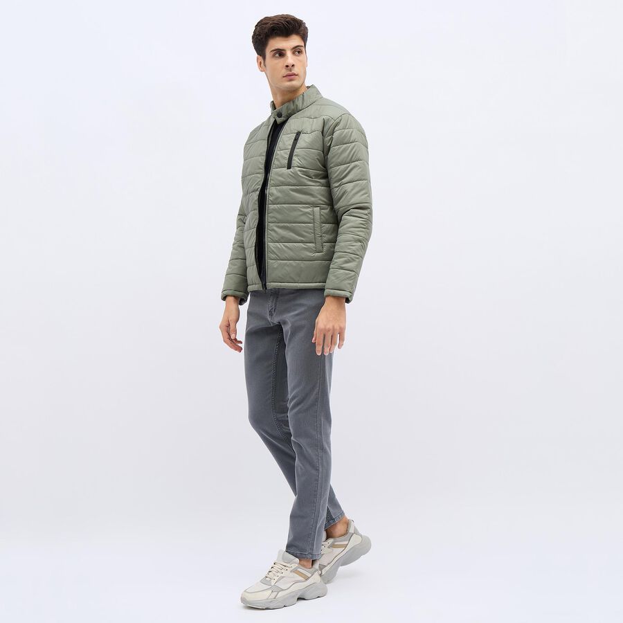 Men's Light Sage Green Mandarin Collar Quilted Jacket, हल्का हरा, large image number null