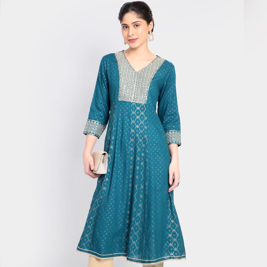 Ladies' Kurta, Teal Blue, large image number null