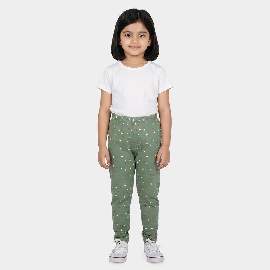 Girls' Green Straight Fit Heart Printed Pyjama, हल्का हरा, large