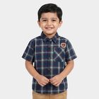 Boys Navy Blue 100% Cotton Checked Shirt, Navy Blue, small
