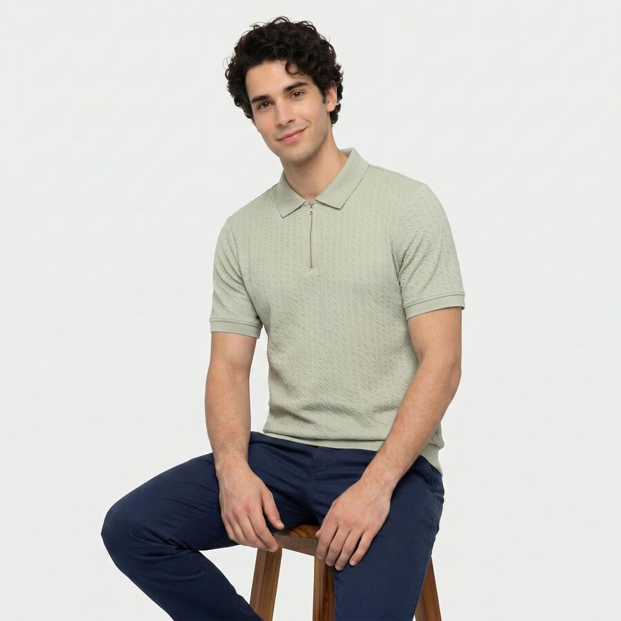Men's Collared Half Sleeves T-Shirt, हल्का हरा, large
