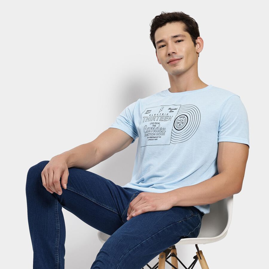 Men's Round Neck Half Sleeves T-Shirt, Sky Blue, large image number null