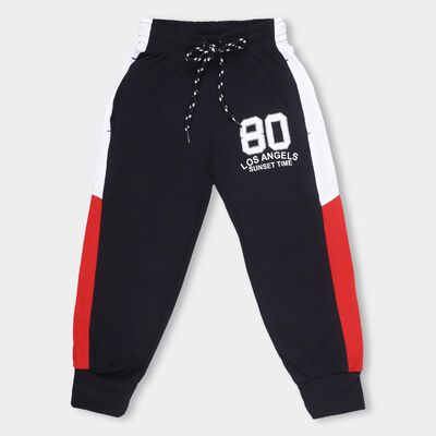 Boys' Jet Black Cotton Blend Printed Pyjama