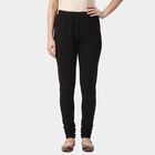 Women's Black Slim Fit Elastic Waist Churidar, Black, small